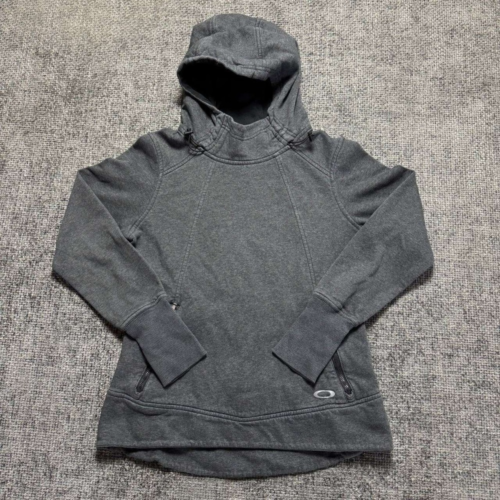Oakley‎ Hoodie Women Small Gray Scuba Neck Fleece Thumbhole Technical Pullover